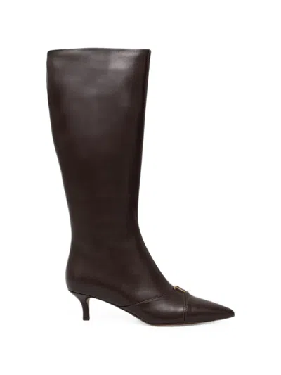 Twinset Logo-plaque Pointed-toe Boots In Brown