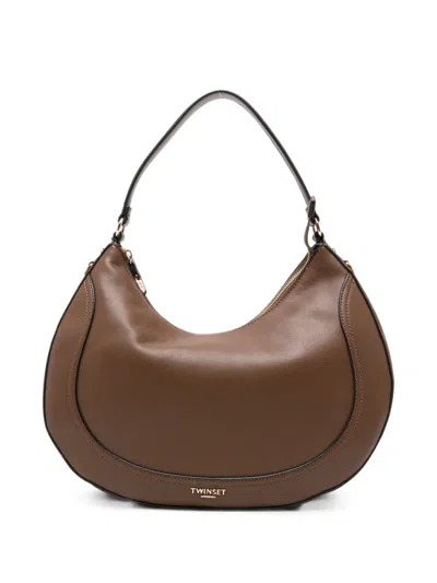Twinset Logo-plaque Shoulder Bag In Brown