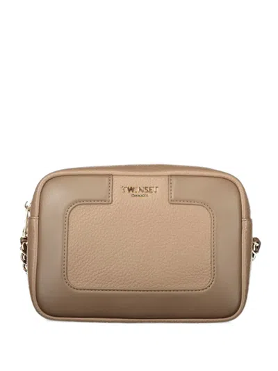 Twinset Logo-plaque Shoulder Bag In Brown