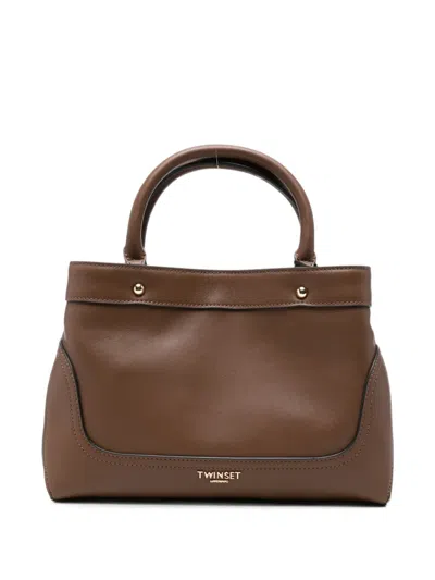 Twinset Logo-plaque Tote Bag In Brown
