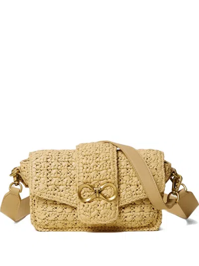 Twinset Logo-plaque Woven Shoulder Bag In White