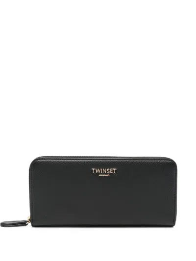 Twinset Logo-plaque Zip-around Wallet In Black