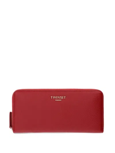 Twinset Logo-plaque Zip-around Wallet In Burgundy