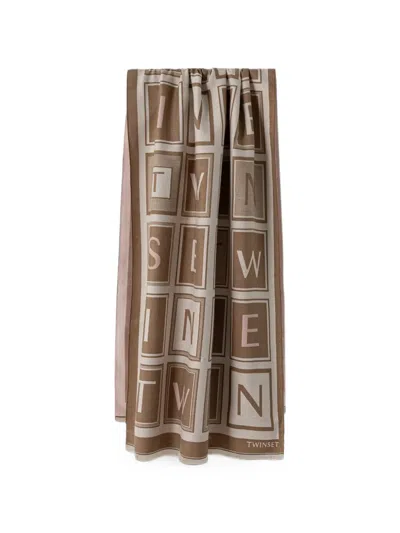 Twinset Logo-print Fringed Scarf In Multi