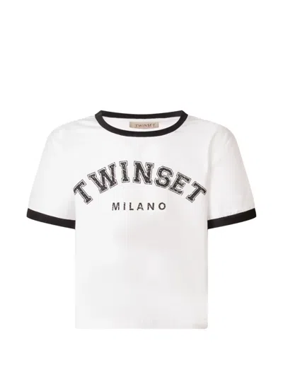 Twinset Kids' Logo-print Ringer T-shirt In White