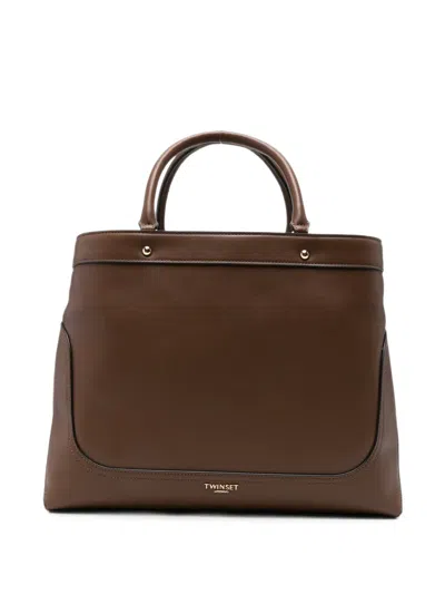 Twinset Logo-print Tote Bag In Brown