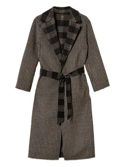 TWINSET LONG CHECKERED WOOL COAT