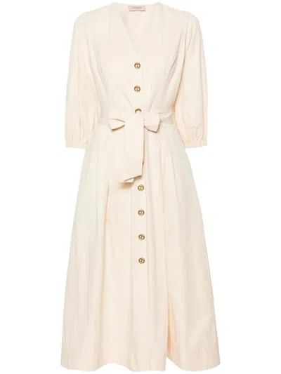 Twinset Long Chemisier With Belt In Beige