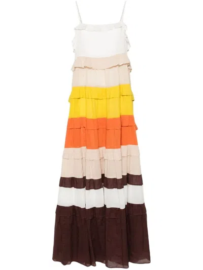 Twinset Colour-block Ruffled Maxi Dress In Multi