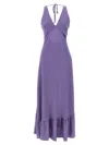 Twinset Twin-set Deep V-neck Maxi Dress With Flounced Hem In Purple