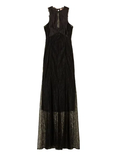 Twinset Long Dress With Applique In Black