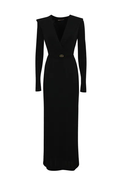 Twinset Long Dress With Hood In Black