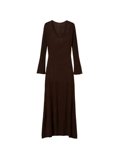 Twinset Long Dual-use Knit Dress In Brown
