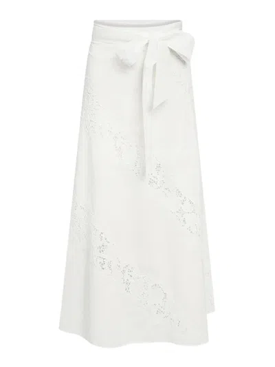 Twinset Long Embroidered Skirt W/belt In Neutral