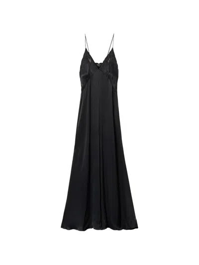 Twinset Long Envers Satin Dress With Embroidery In Black