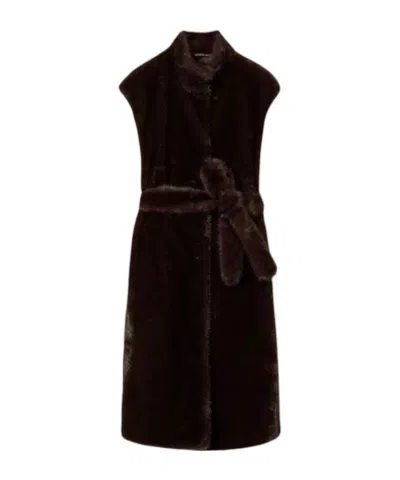 Twinset Long Faux Fur Vest In Black
