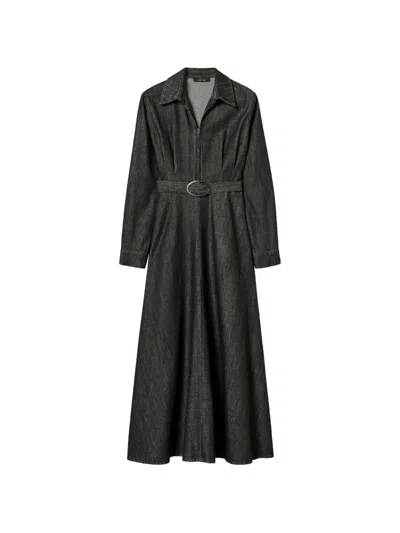 Twinset Long Flowing Denim Dress In Gray