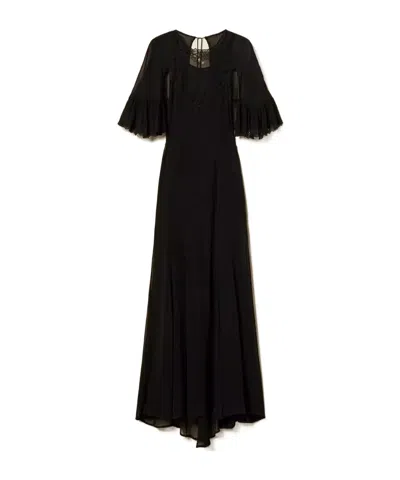 Twinset Long Georgette Dress With Embroidery In Multi