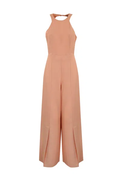 Twinset Long Jumpsuit In Linen Blend In Brown