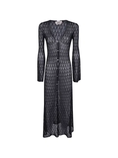 Twinset Long Knit Cardigan With Flared Sleeves In Black