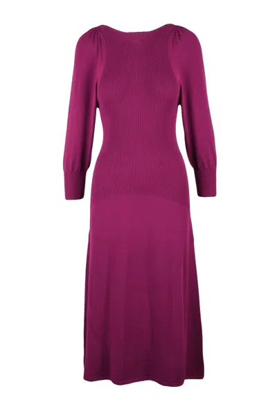 Twinset Long Knit Dress Puff Sleeve - Fuchsia In Purple