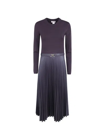 Twinset Long Knit Dress With Leather Effect In Purple