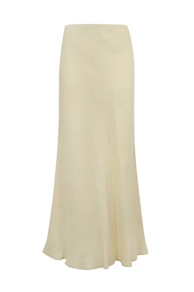Twinset Long Linen Skirt In Light Beige