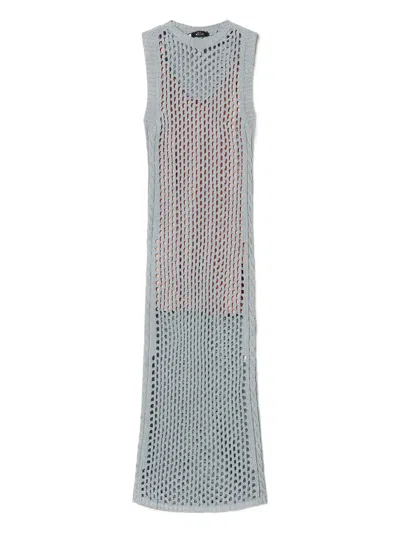 Twinset Long Lurex-mesh Midi Dress In Gray