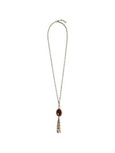 Twinset Long Necklace With Animal Print Pendant In Gold