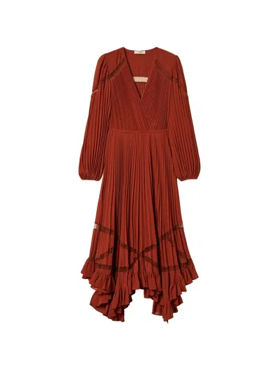 Twinset Long Pleated Georgette Dress In Red