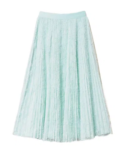 Twinset Long Pleated Lace Skirt In Blue