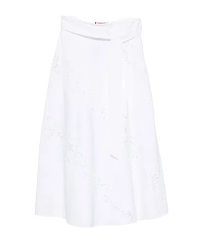 Twinset Long Poplin And Broderie Anglaise Skirt In White