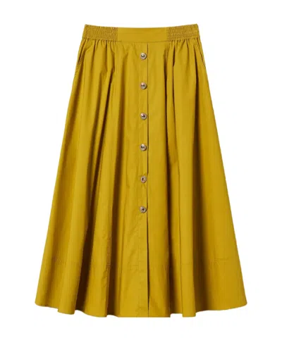 Twinset Long Poplin Skirt With Buttons In Yellow
