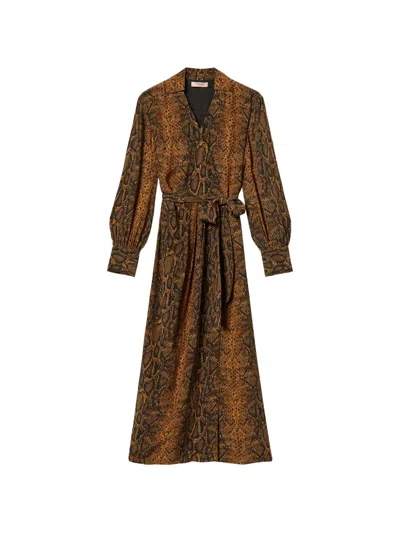 Twinset Long Python Print Dress In Brown