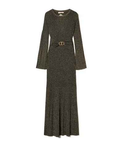 Twinset Long Rib Knit Dress In Black