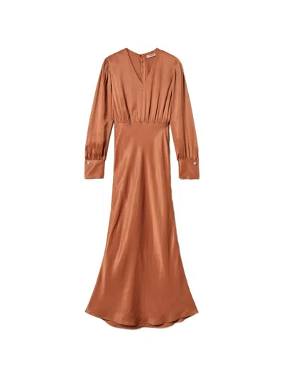 Twinset Long Satin Dress In Brown