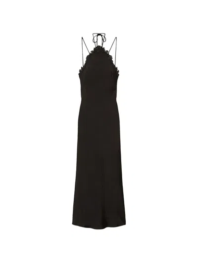 Twinset Long Satin Dress With Embroidery In Black