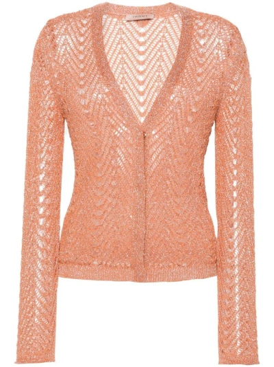 Twinset Lurex Open-knit Cardigan In Yellow & Orange