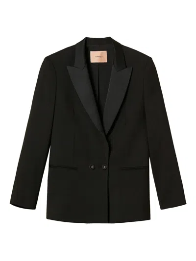 Twinset Long-sleeve Double-breasted Blazer In Black