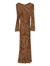 Twinset Brown Dress With Round Neck And All-over Leopard Print In Viscose Woman In Multi