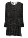 Twinset Twin-set Mini Dress With Textured Fabric And Floral Patterns In Black