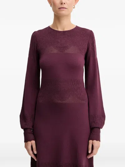Twinset Long-sleeve Mini Dress In Burgundy