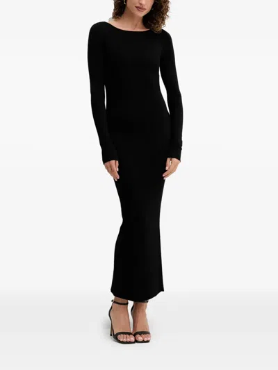 Twinset Long-sleeve Ribbed Midi Dress In Black