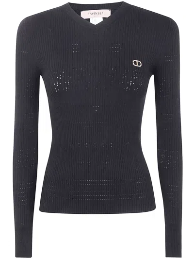 Twinset Twin-set Long Sleeve Sweater In Black