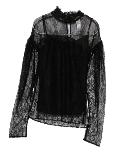 TWINSET LONG-SLEEVED BLACK LACE OVERLAY TOP