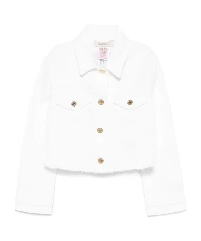 Twinset Long-sleeved Denim Jacket In White