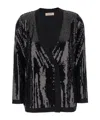 Twinset Black Double-breasted Cardigan With Sequins All-over In Technical Fabric Woman In Black
