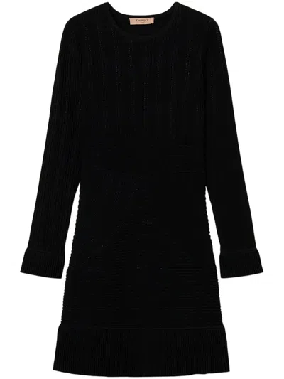 Twinset Long-sleeved Mini Dress In Black