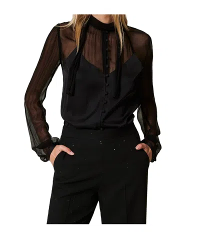 Twinset Long-sleeved Shirt In Black