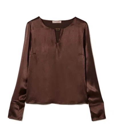 TWINSET APPLIQUÉ-LOGO SATIN BLOUSE